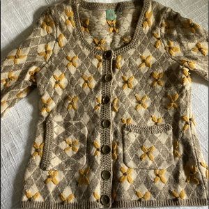 HWR by Anthropologie Wool Blend Yellow Flower Knit Cardigan